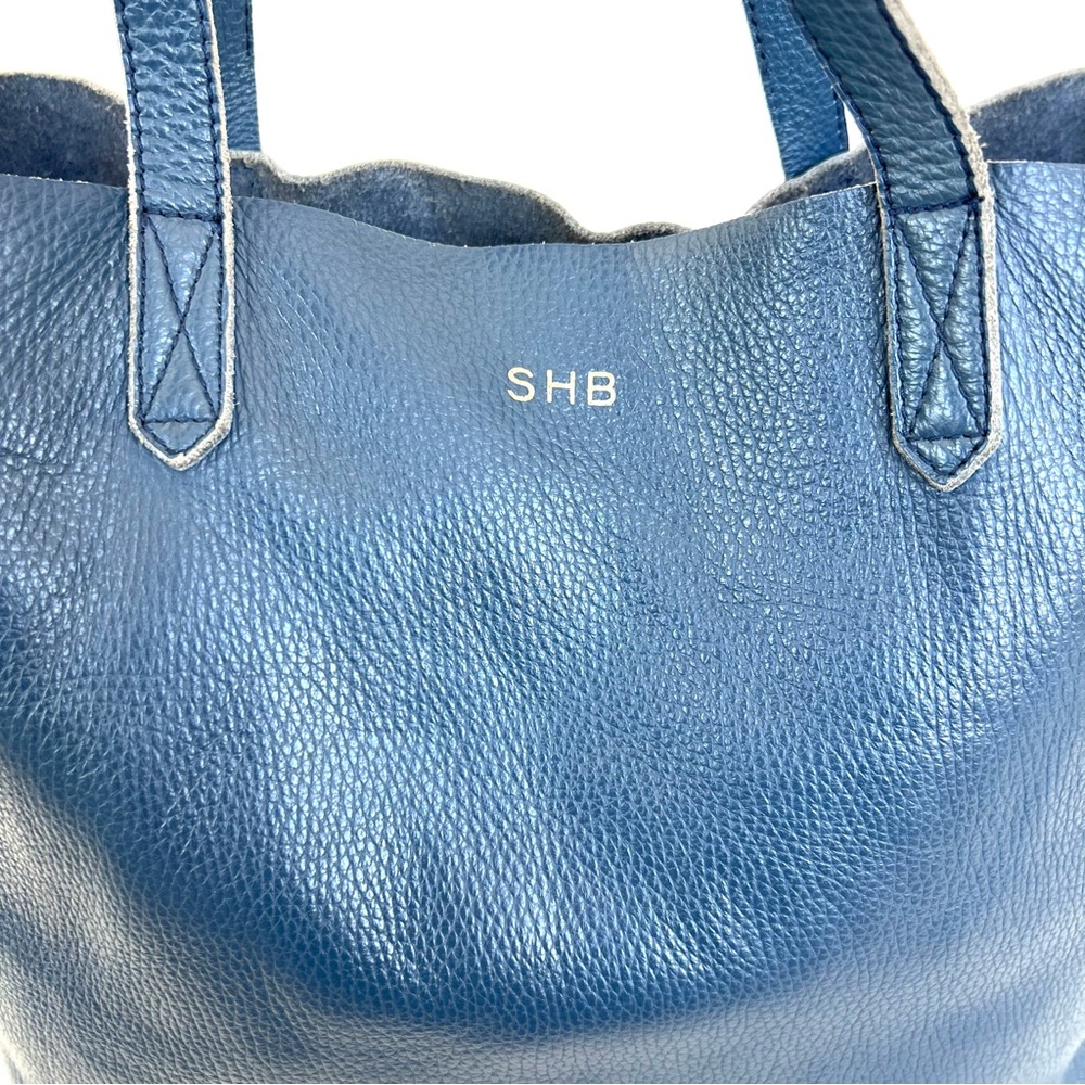 CUYANA Classic Easy Navy Pebbled Leather Large Shopping Bag Shoulder Bag Tote - Picture 6 of 16